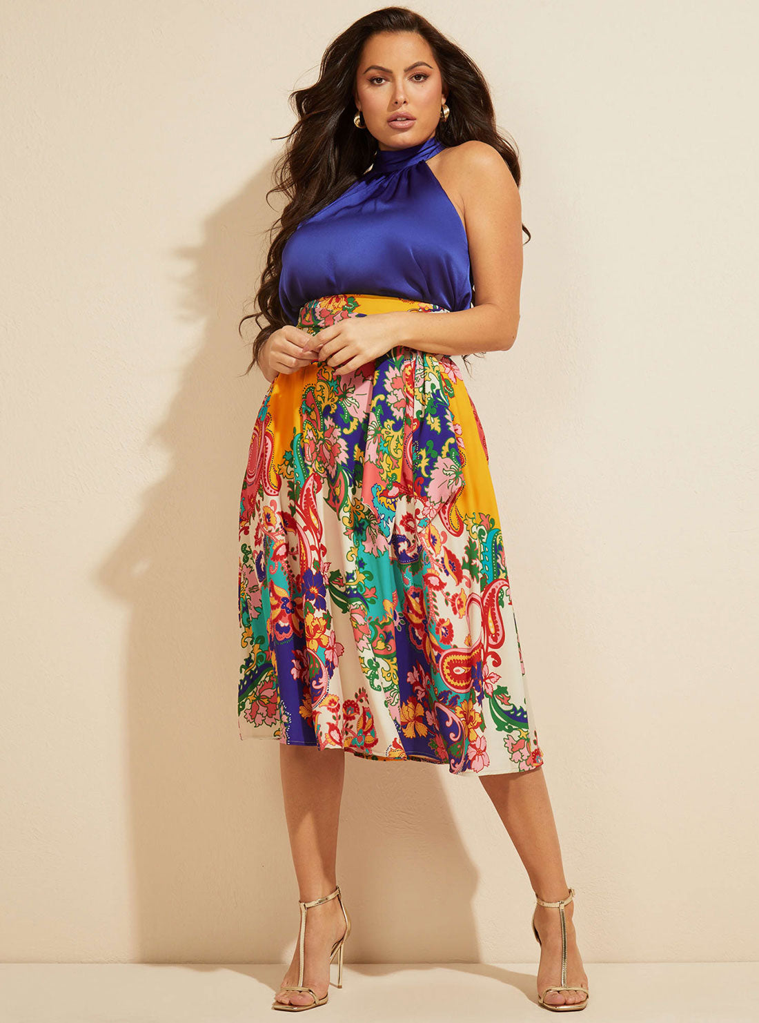 GUESS Women's Marciano Print Blissful Paisley Fanny Midi Skirt 2GGD079526Z Full View