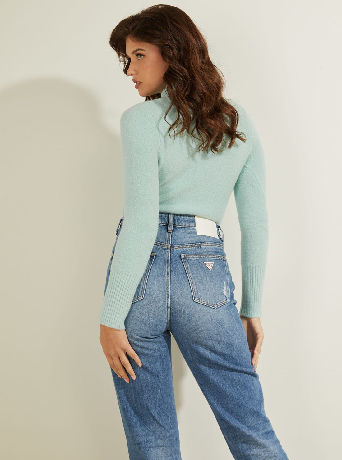 GUESS Womens  Blue Turtleneck Knit Top W2RR17Z2YA0 Back View