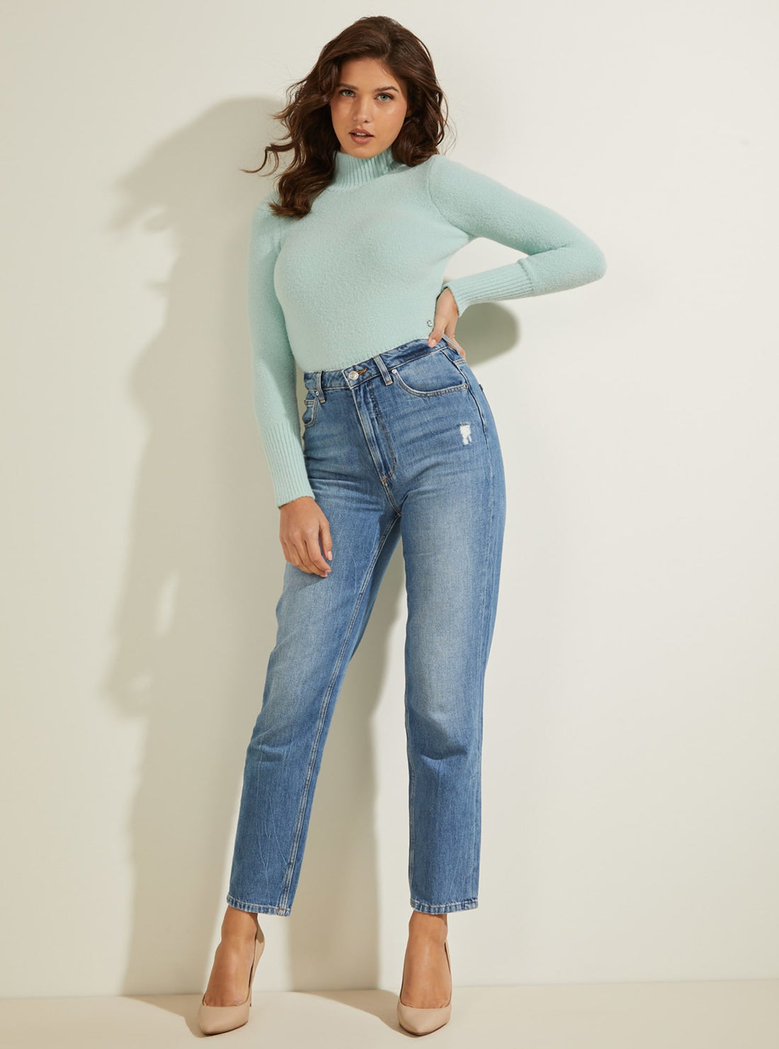 GUESS Womens  Blue Turtleneck Knit Top W2RR17Z2YA0 Full View