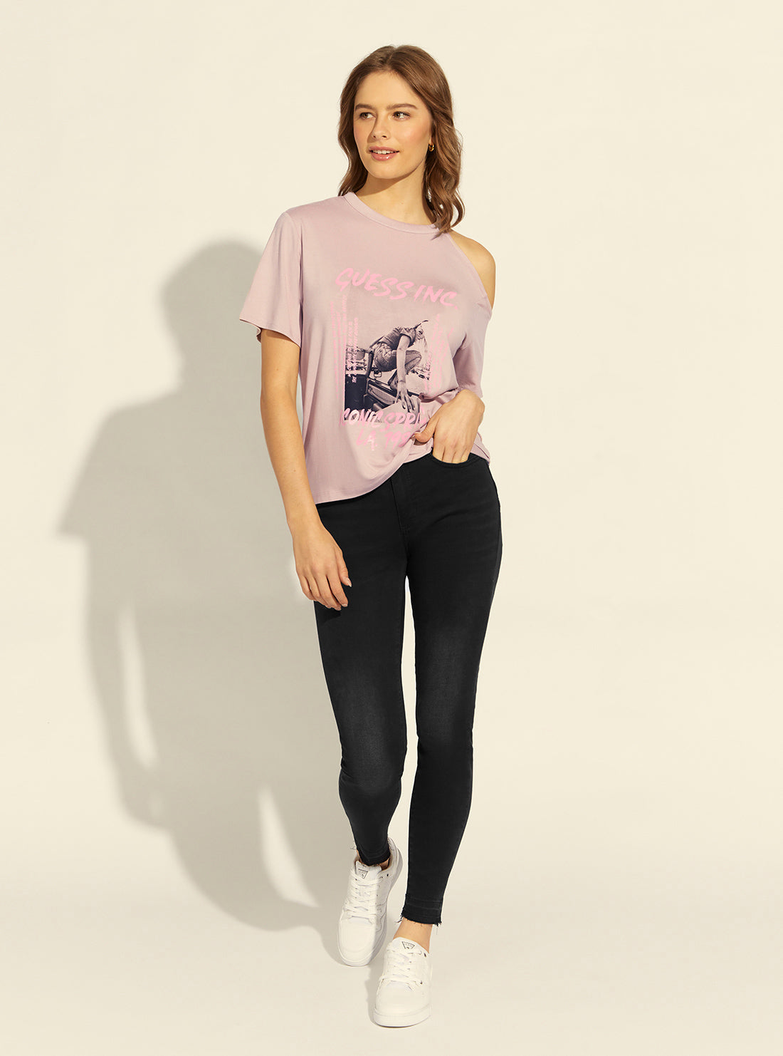 GUESS Womens Pink Iconic Spring Eulalie T-Shirt W2RI15K68D2 Full View