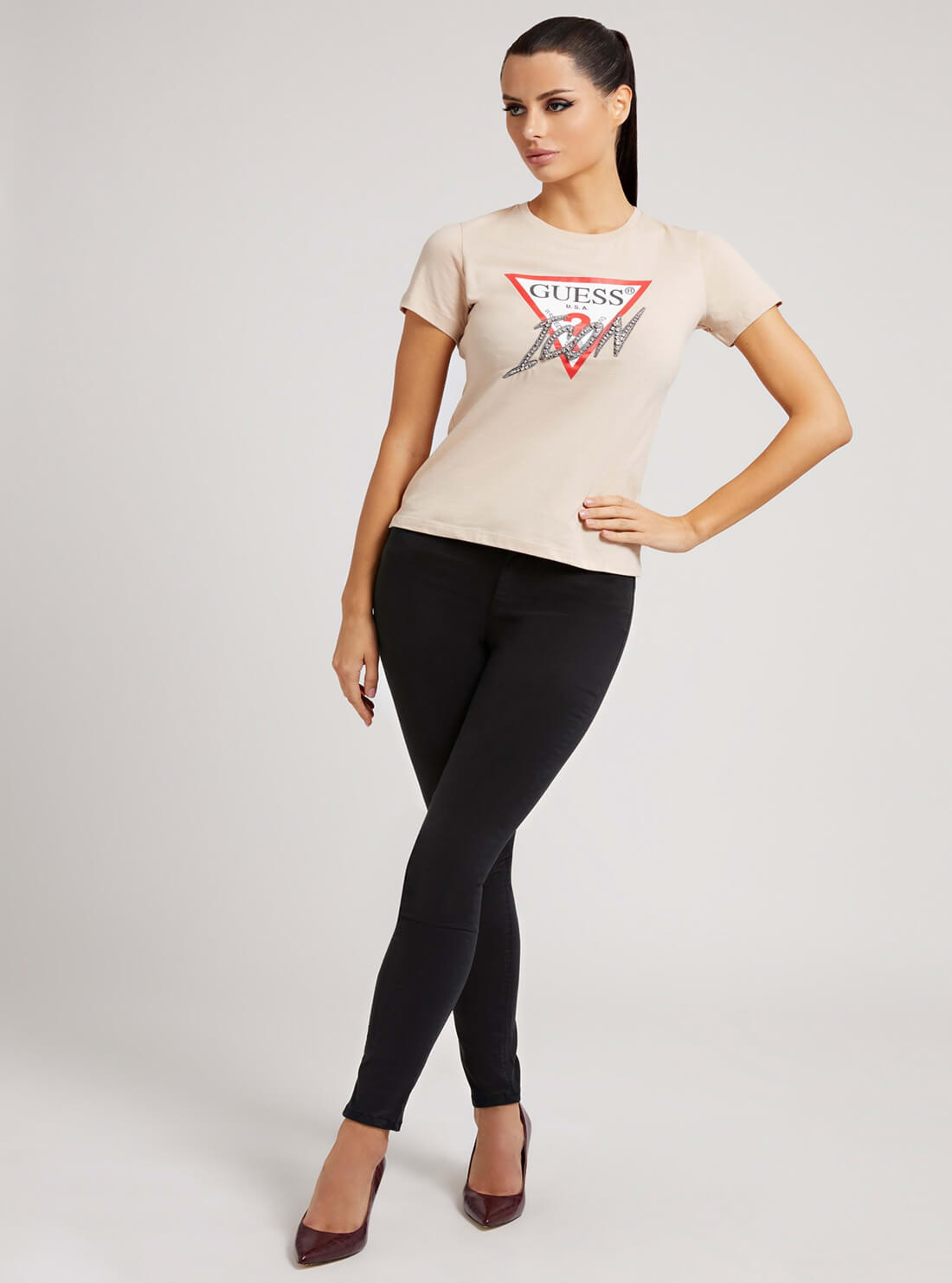 GUESS Womens Eco Beige Icon Logo T-Shirt W2GI02I3Z11 Full View
