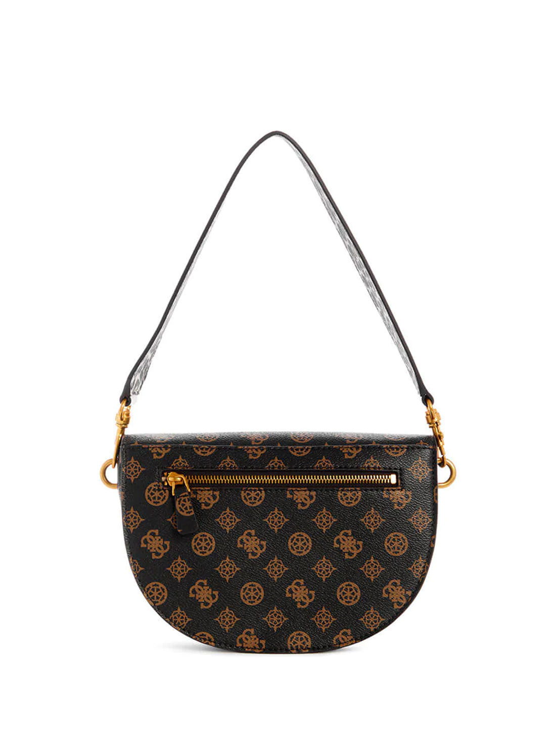 GUESS Womens Black Brown Danna Logo Saddle Bag PA842019 Back View
