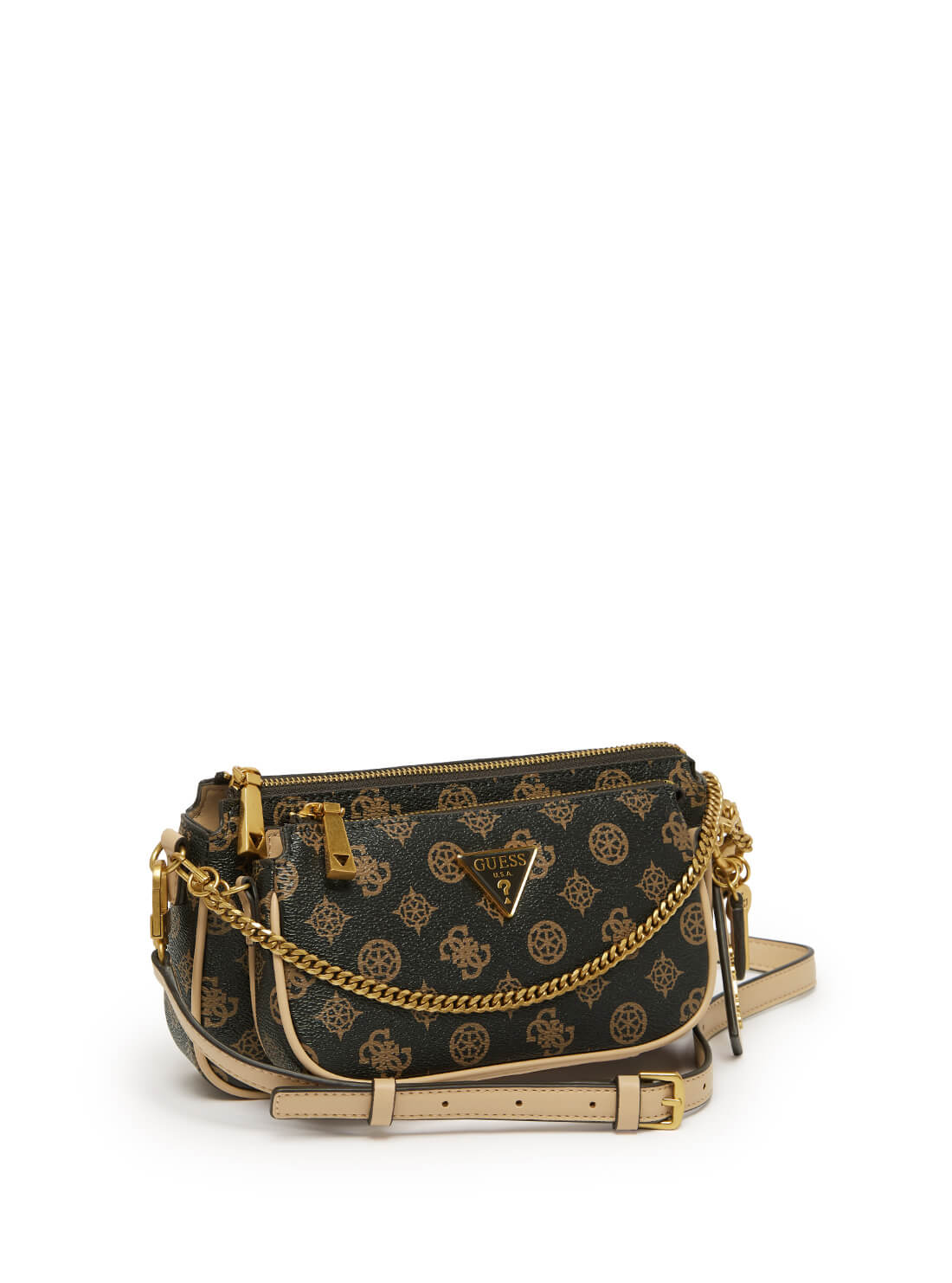 GUESS Womens Black Brown Logo Arie Crossbody Bag PV788570 Front Side View