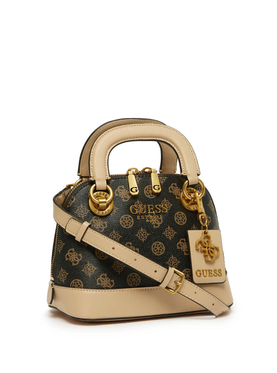 GUESS Womens Brown Multi Logo Cathleen Small Dome Satchel PV773705 Front Side View