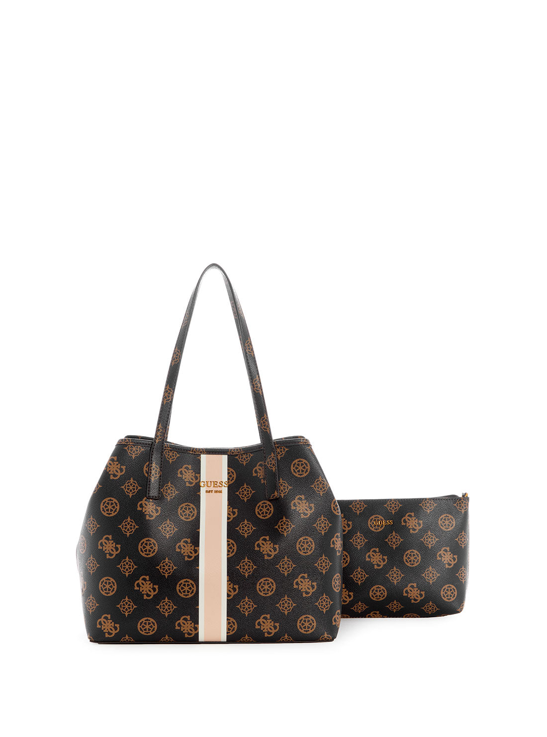 GUESS Womens  Brown Multi Print Vikky Logo Tote Bag BP699523 Front Clutch View