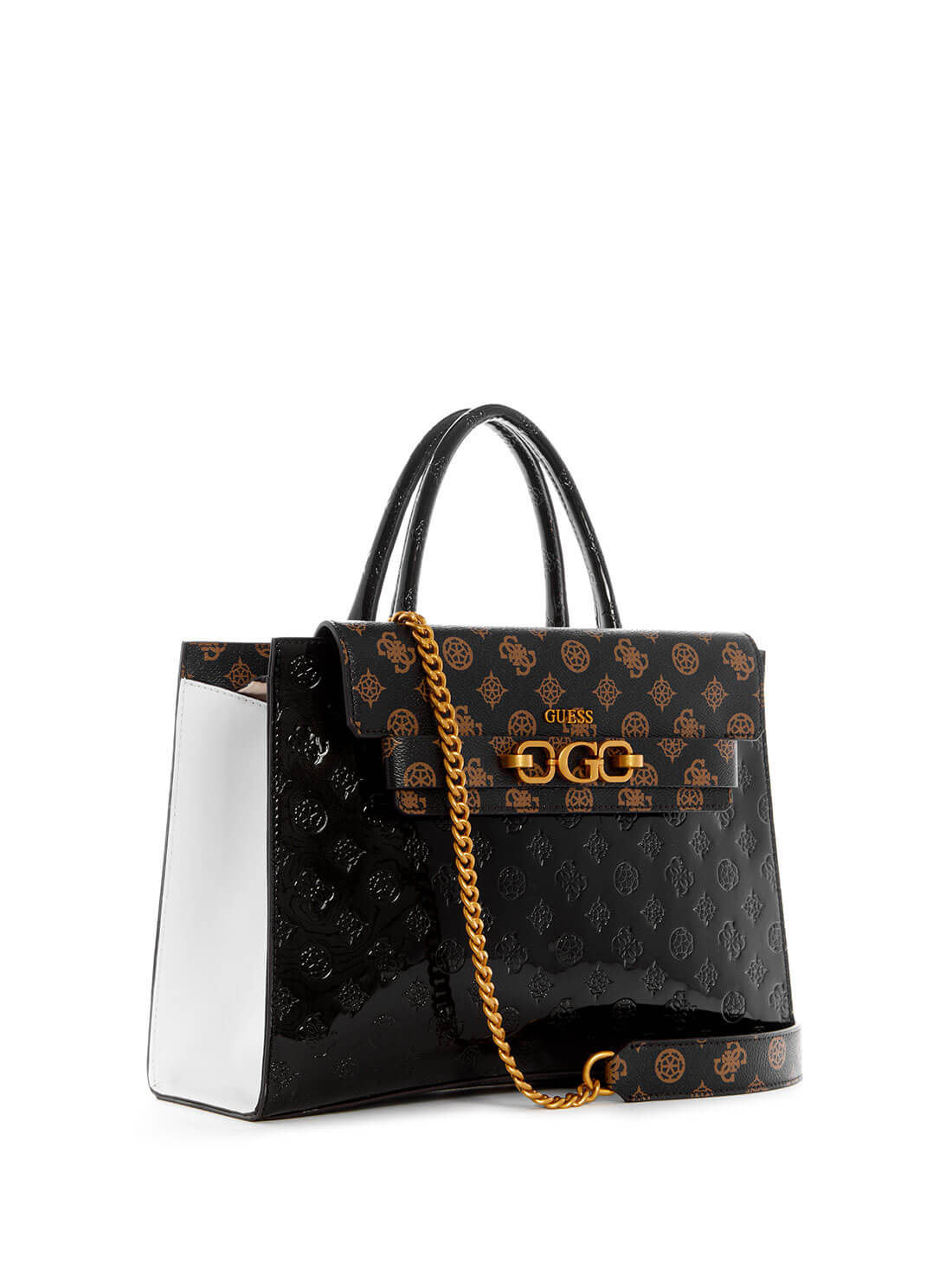 GUESS Womens Mocha Black  Zira High Society Satchel TA848406 Side View