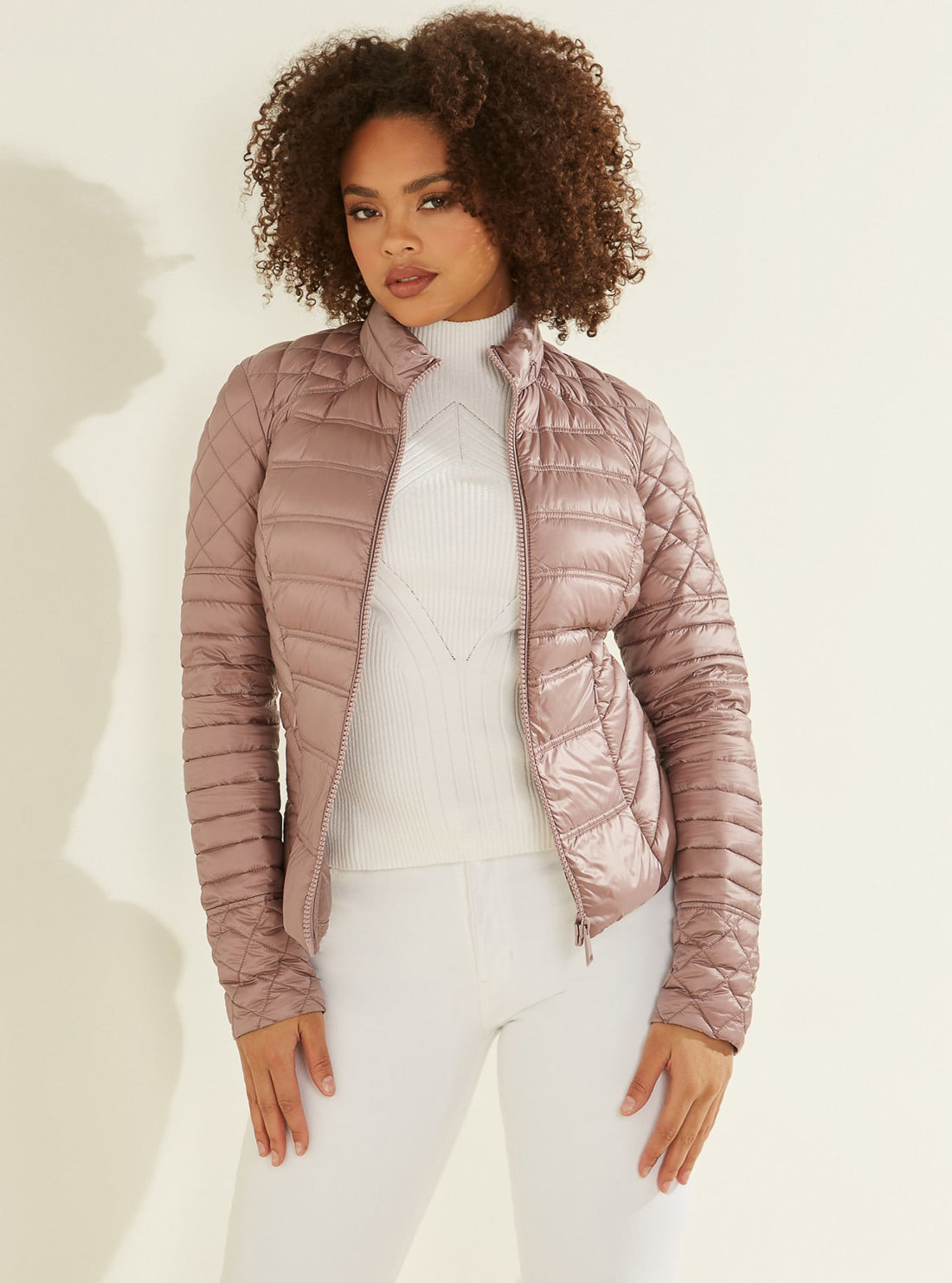 GUESS Womens Mauve Orsola Puffer Jacket W2RL26WEGN0 Front Open View