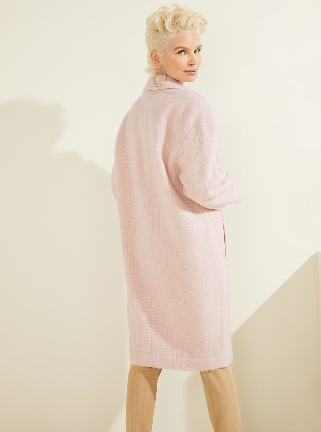 GUESS Womens Petal Pink Destiny Wool-Blend Coat W2RL28WEL40 Model Back  View