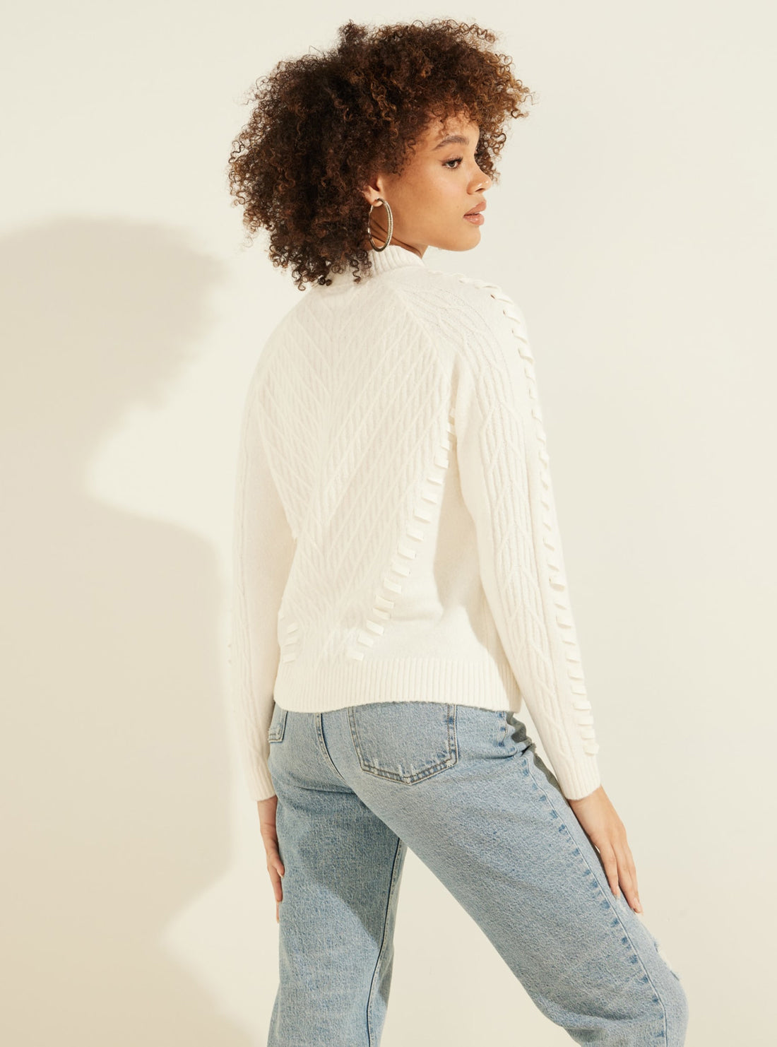 GUESS Womens White Laced Cable Knit Top W2RR20Z2XU1 Back View