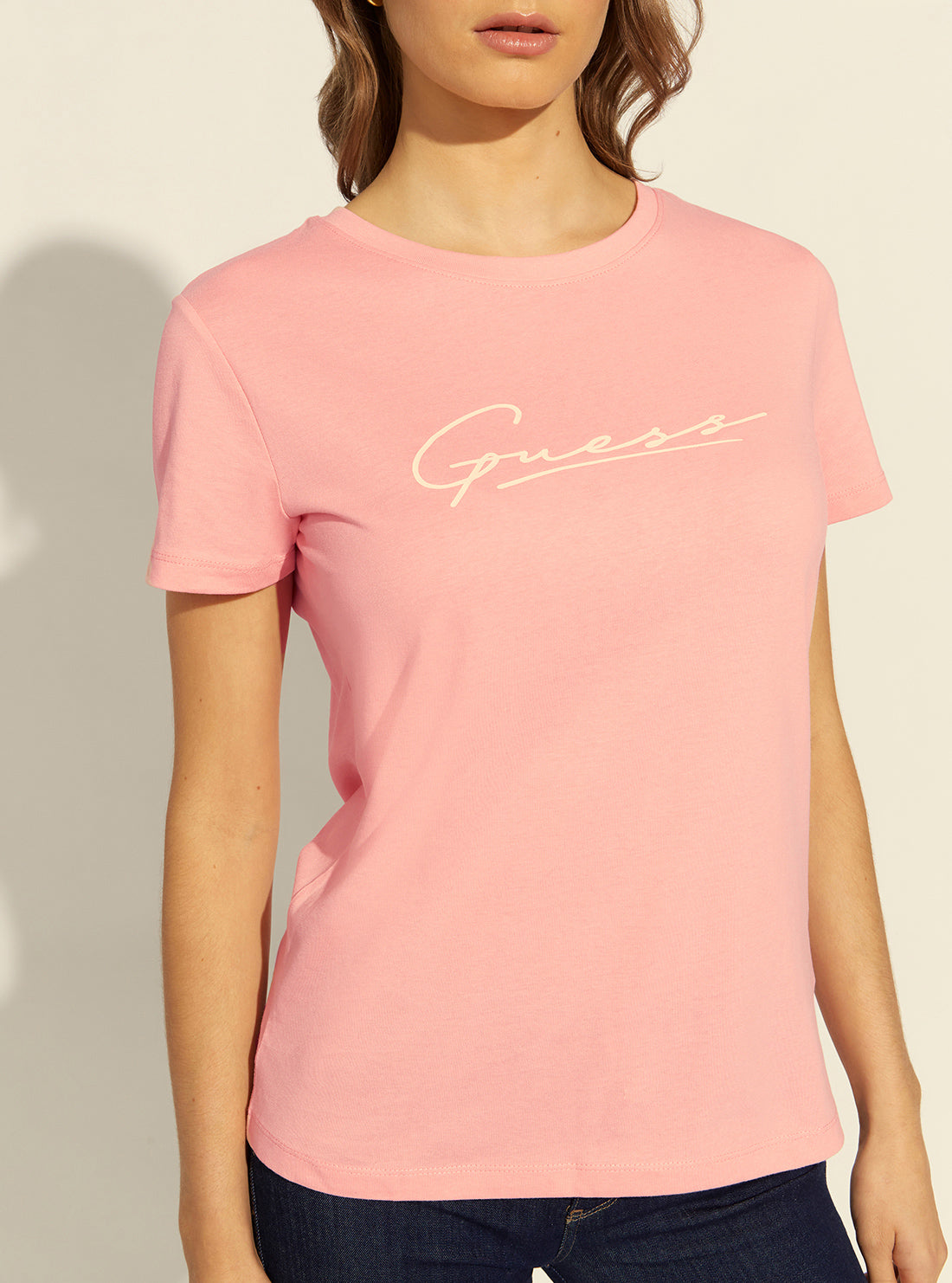 GUESS Womens  Blush Pink Anne Logo T-Shirt V2RI11I3Z11 Detail View