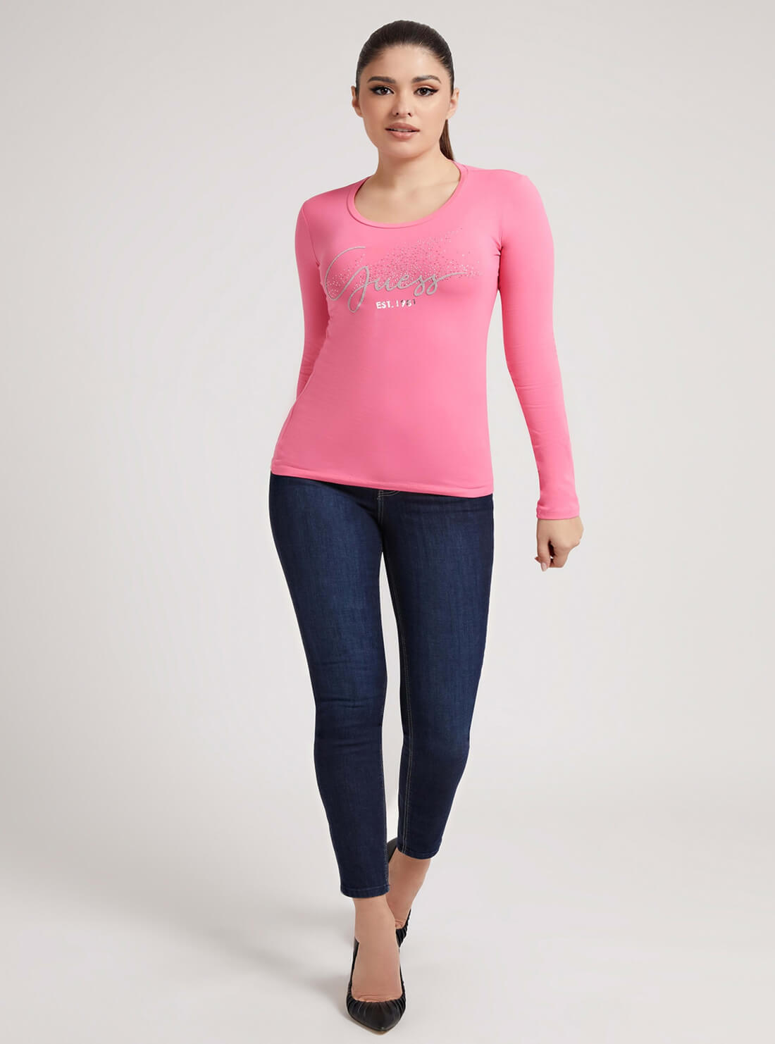 GUESS Womens Pink Chloe Logo T-Shirt W2RI32J1300 Full View