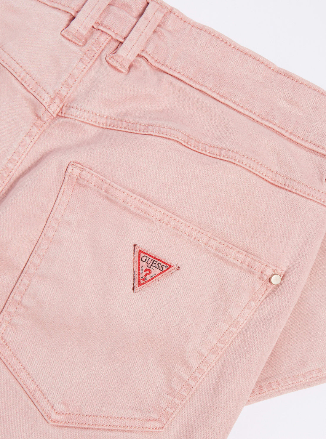 GUESS Womens Pink High-Rise 1981 Satin Skinny Denim Jeans Back Pocket Detail View