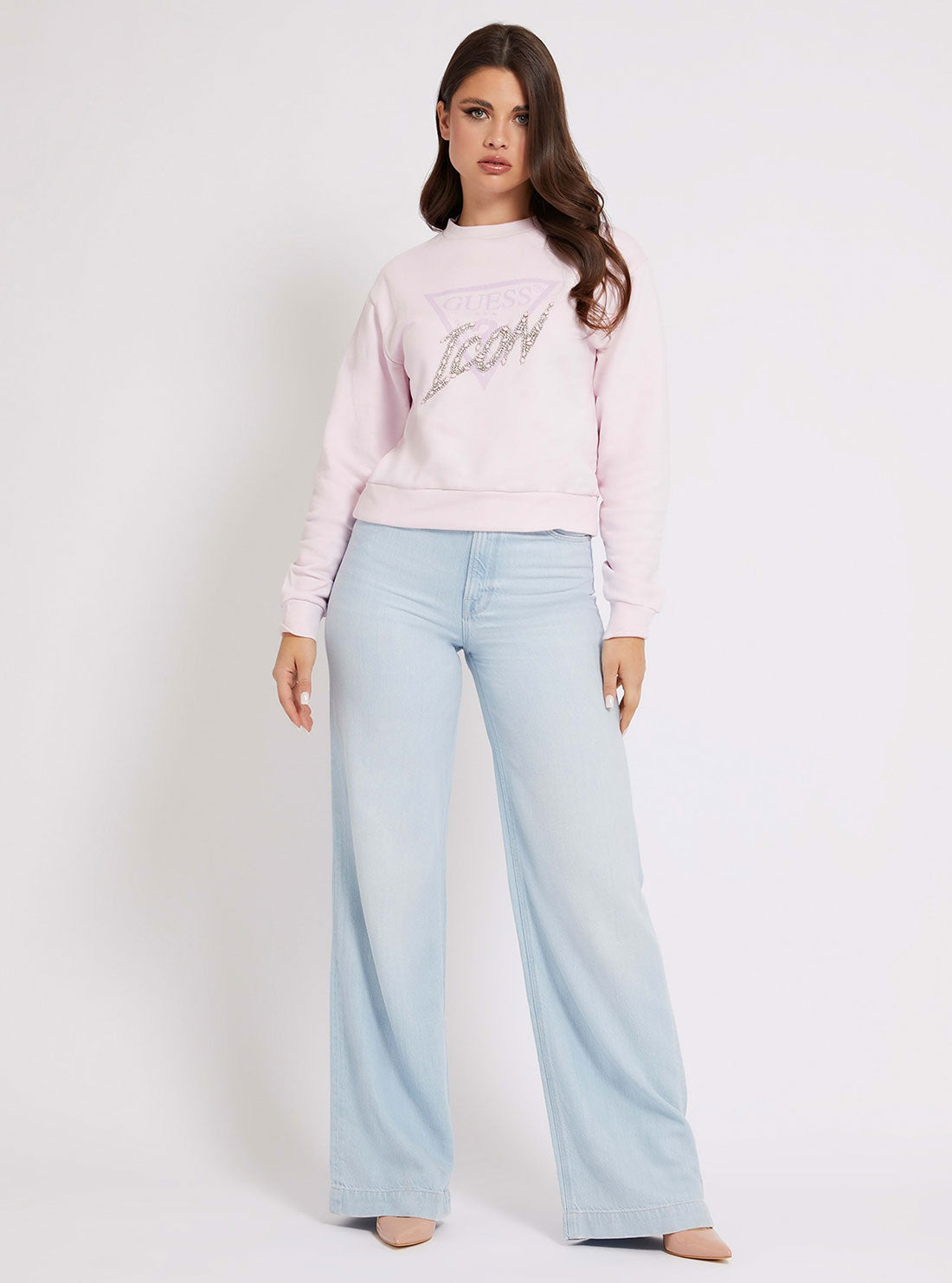 GUESS Womens Pink Icon Logo Jumper W2GQ07KB680 Full View