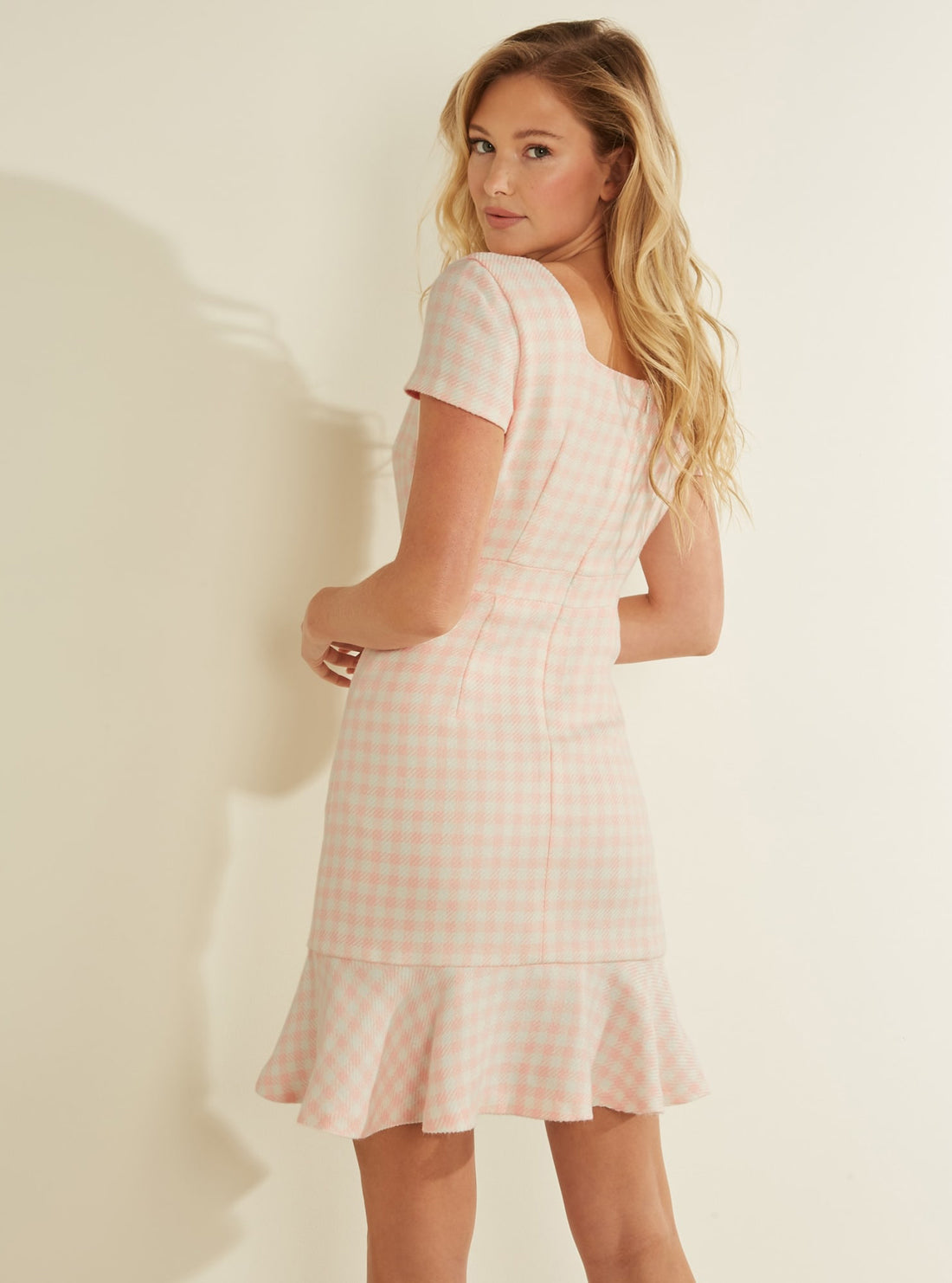 GUESS Womens Pink Gingham Luca Mini Dress W1RK05WECT0 Back View