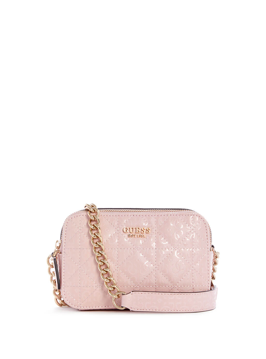 GUESS Womens Pink Noelle Quilted Crossbody Camera Bag GS787914 Front View