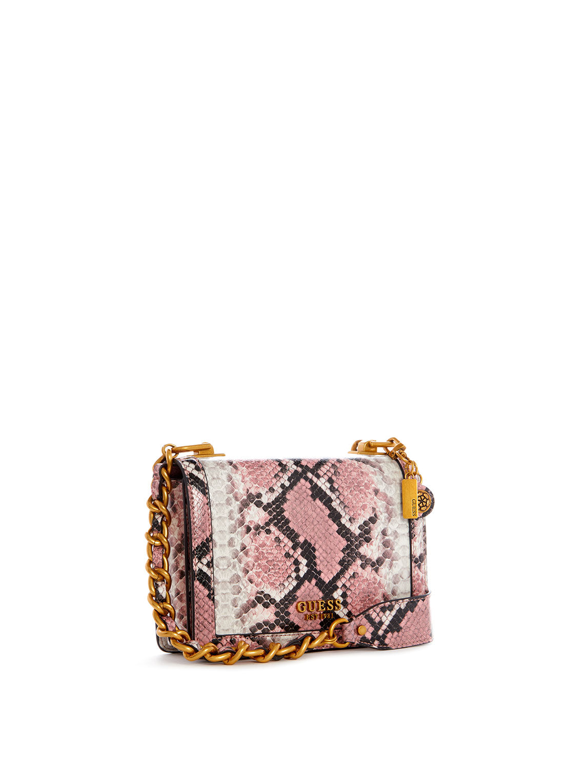 GUESS Womens Pink Python Abey Crossbody Bag Back View
