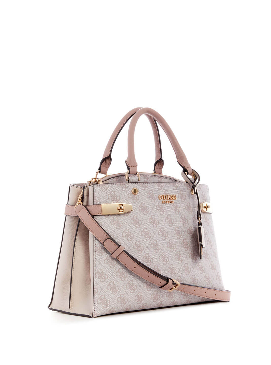 GUESS Womens Pink White Zadie Logo Girlfriend Satchel Bag SG839606 Front Side View