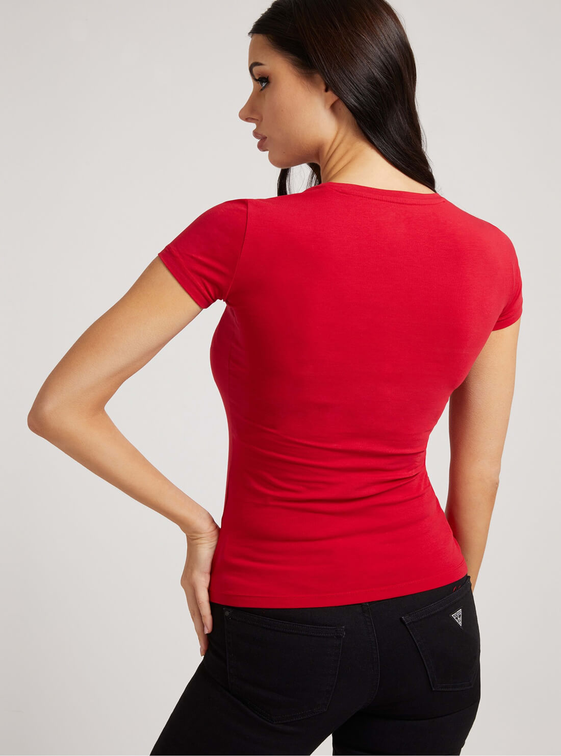GUESS Womens Red Chloe Logo T-Shirt W2RI04J1300 Back View