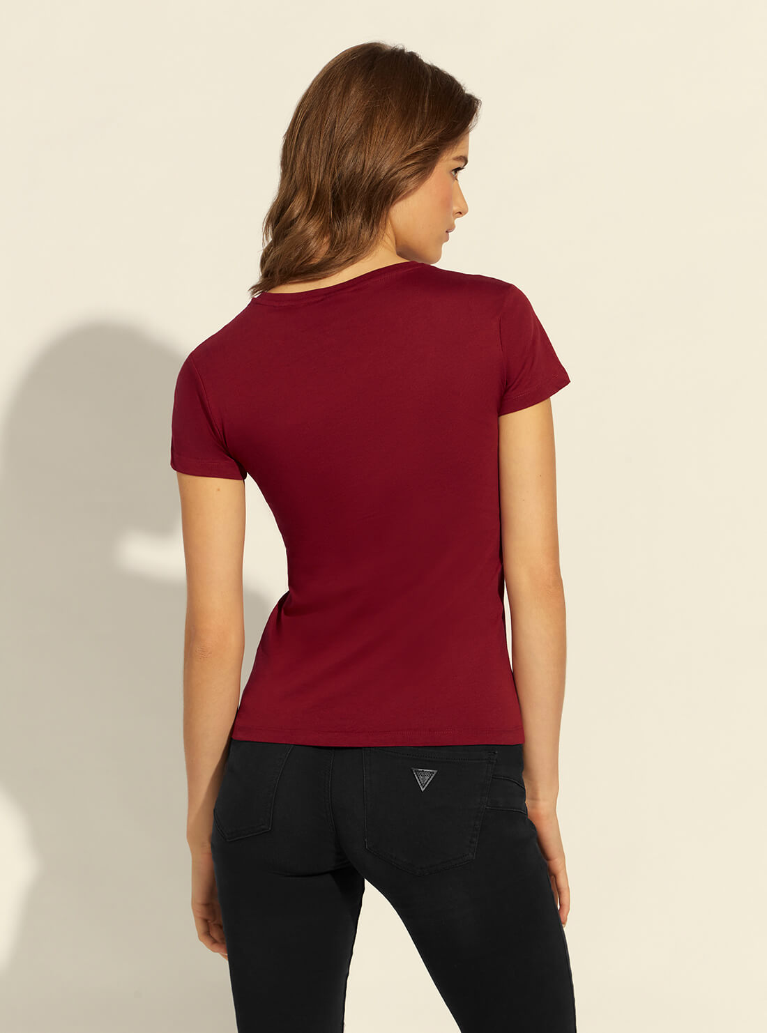 GUESS Womens  Eco Red Amice Active Logo T-Shirt V2RI08K8HM0 Back View