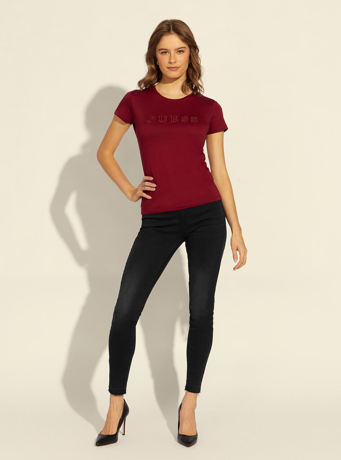 GUESS Womens  Eco Red Amice Active Logo T-Shirt V2RI08K8HM0 Full View
