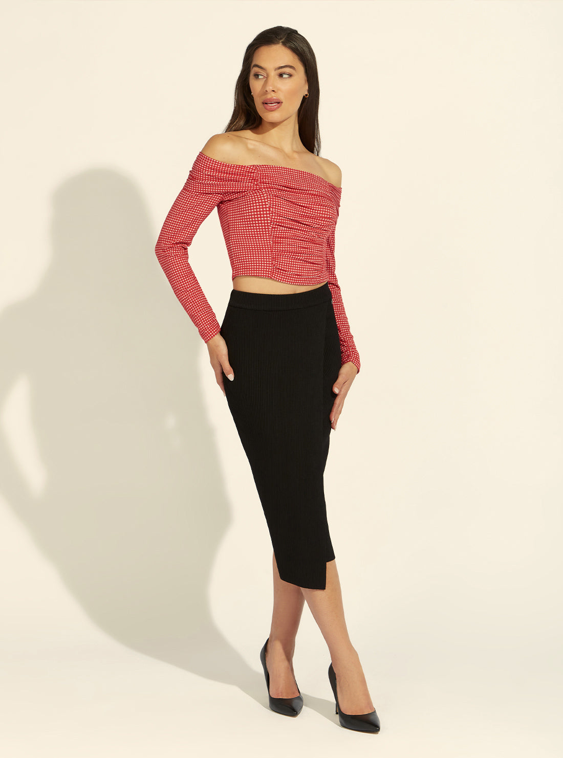 GUESS Womens Red Gingham Zita Top W2GP31KB450 Full View