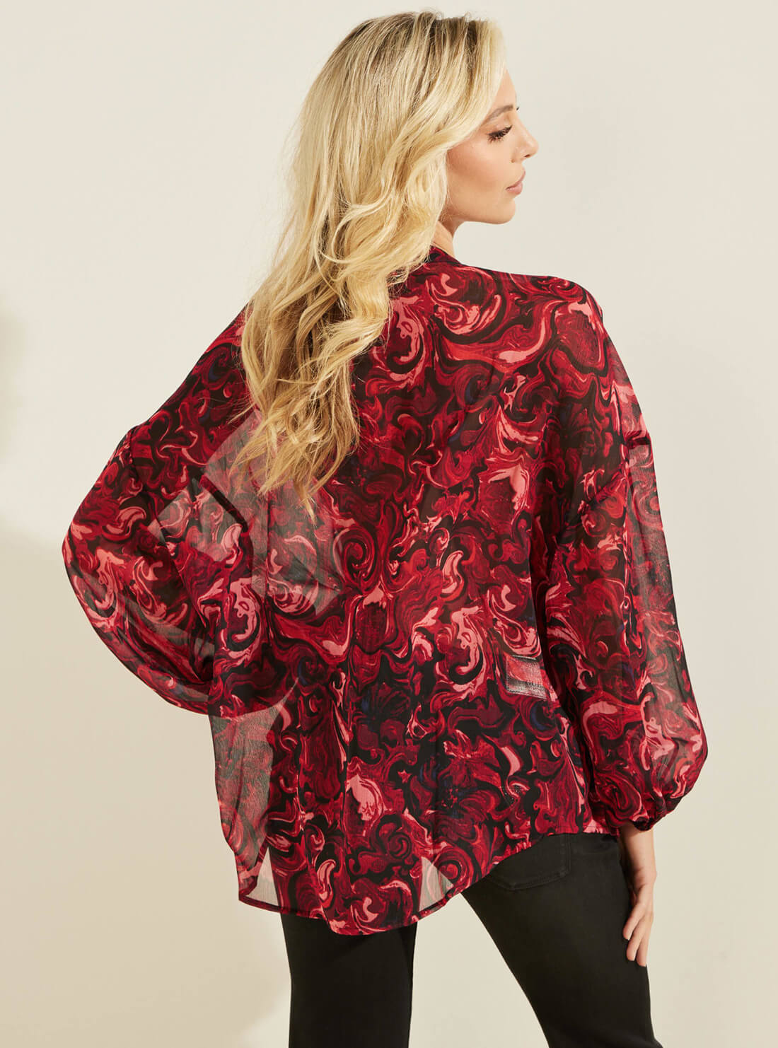 GUESS Womens Rose Print Diamante Blouse W1BH15WDW52 Back View