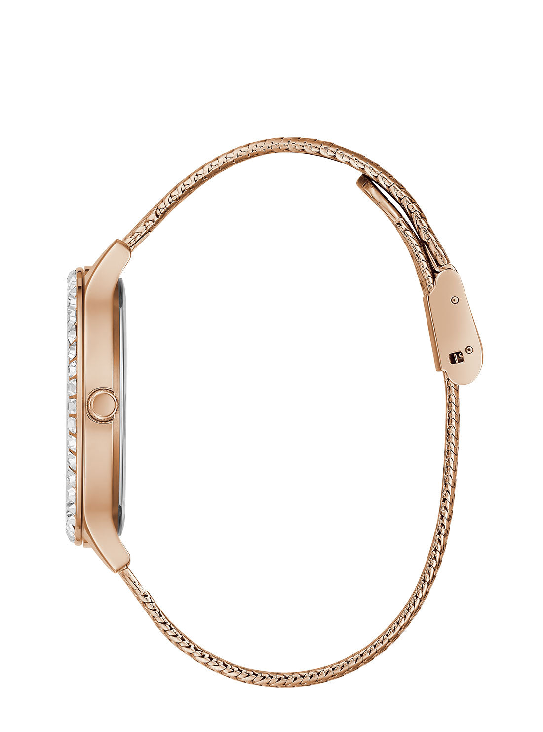 GUESS Womens Rose Gold Soiree Mesh Watch Side View