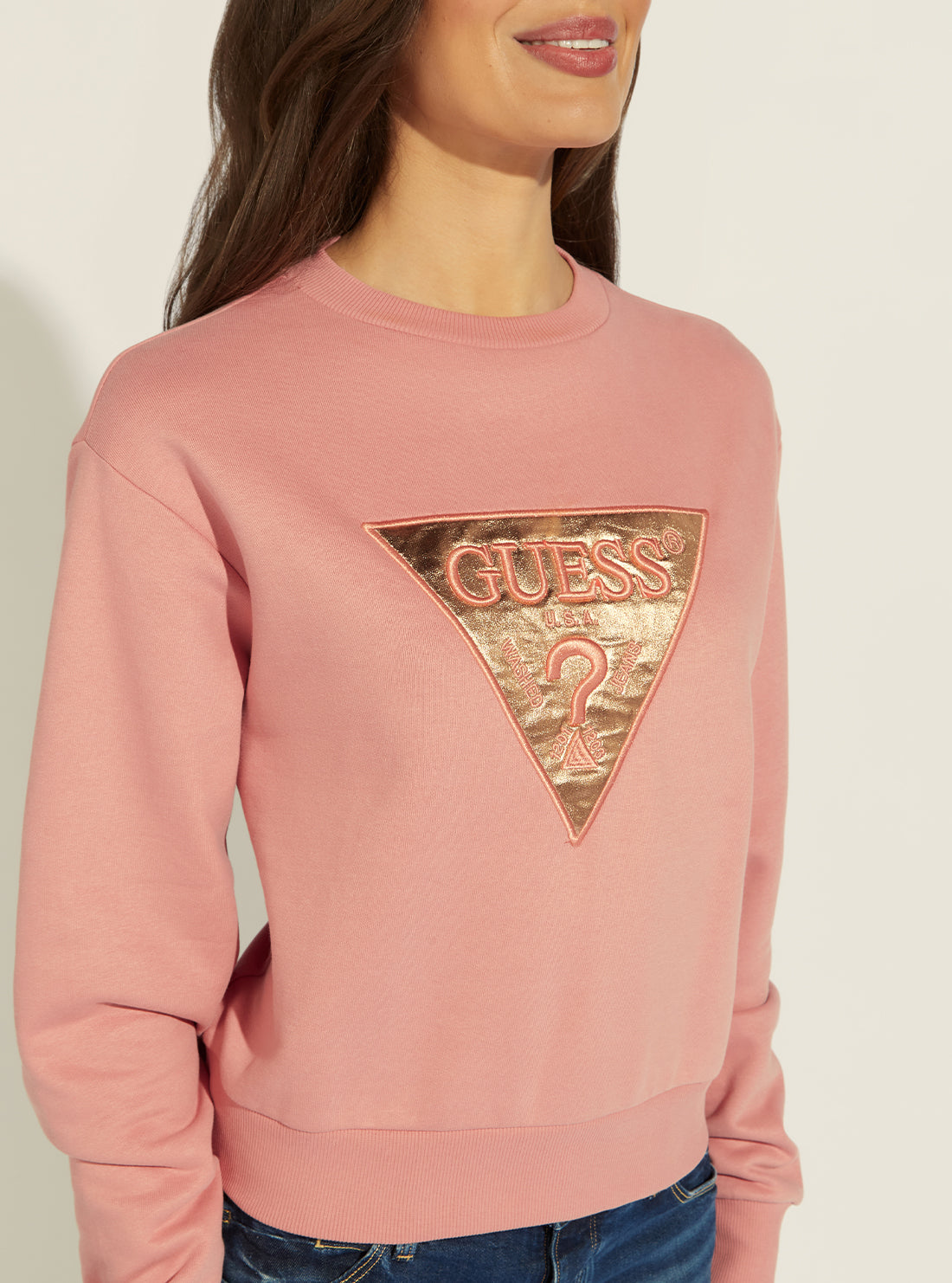 GUESS Womens Pink Zhana Metallic Logo Jumper W2GQ11K68I0 Detail View