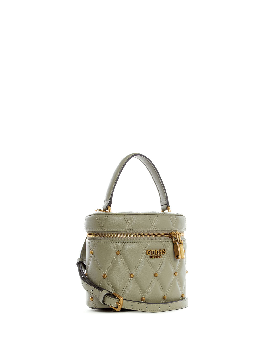 GUESS Womens Sage Green Triana Cannister Crossbody Bag QS855377 Front Side View