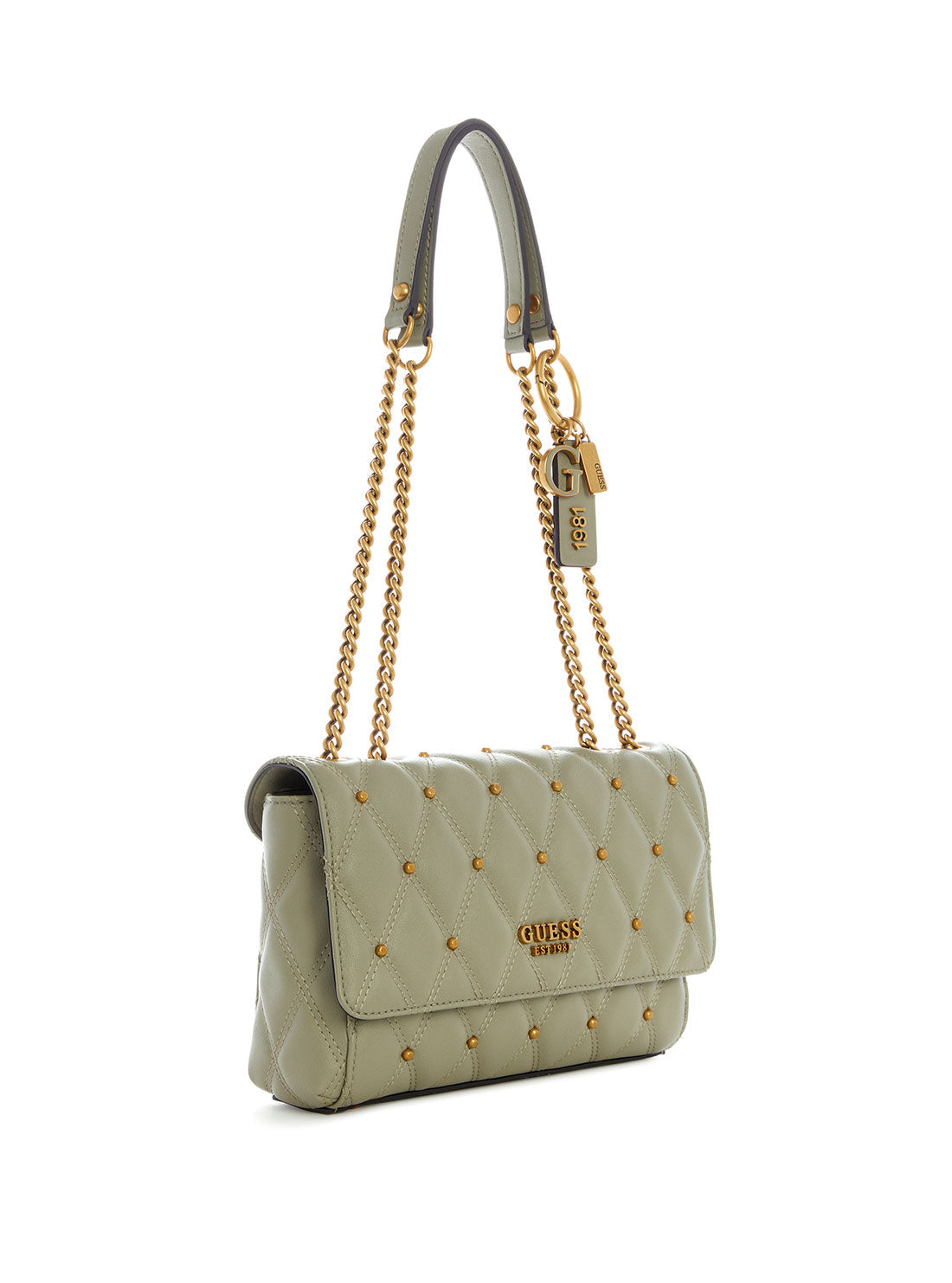GUESS Womens Sage Green Triana Convertible Crossbody Bag QS855321 Front Side View
