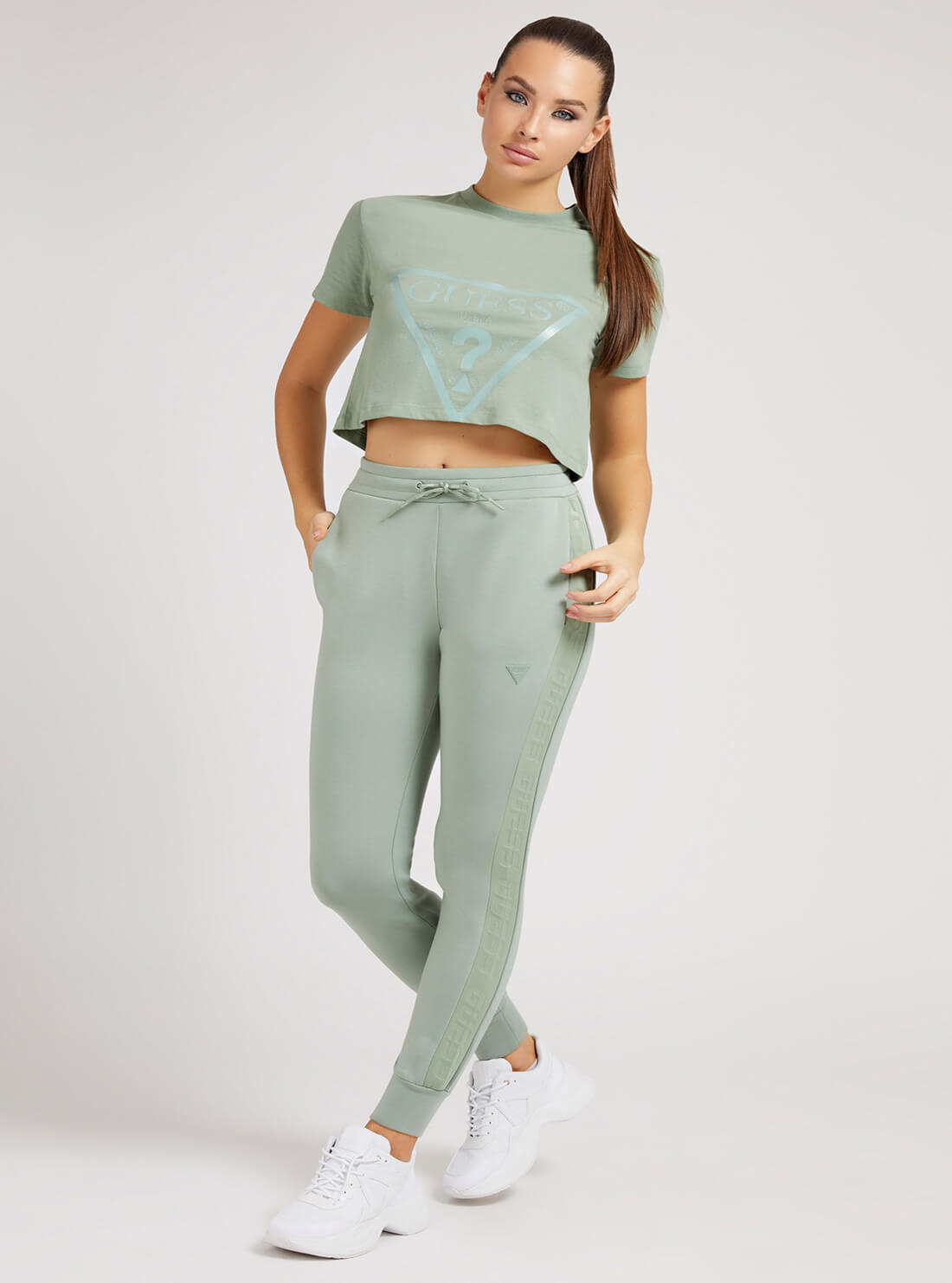 GUESS Womens  Eco Green Adele Logo Crop T-Shirt V2RI00K8HM0 Full View