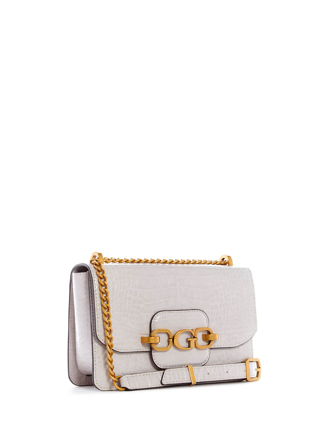 GUESS Womens  Stone White Hensely G Croc Convertible Crossbody Bag CB849619 Front Side View