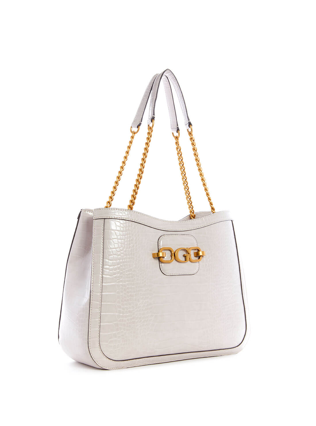 GUESS Womens  Stone White Hensely G Croc Girlfriend Tote CB849623 Front Side View