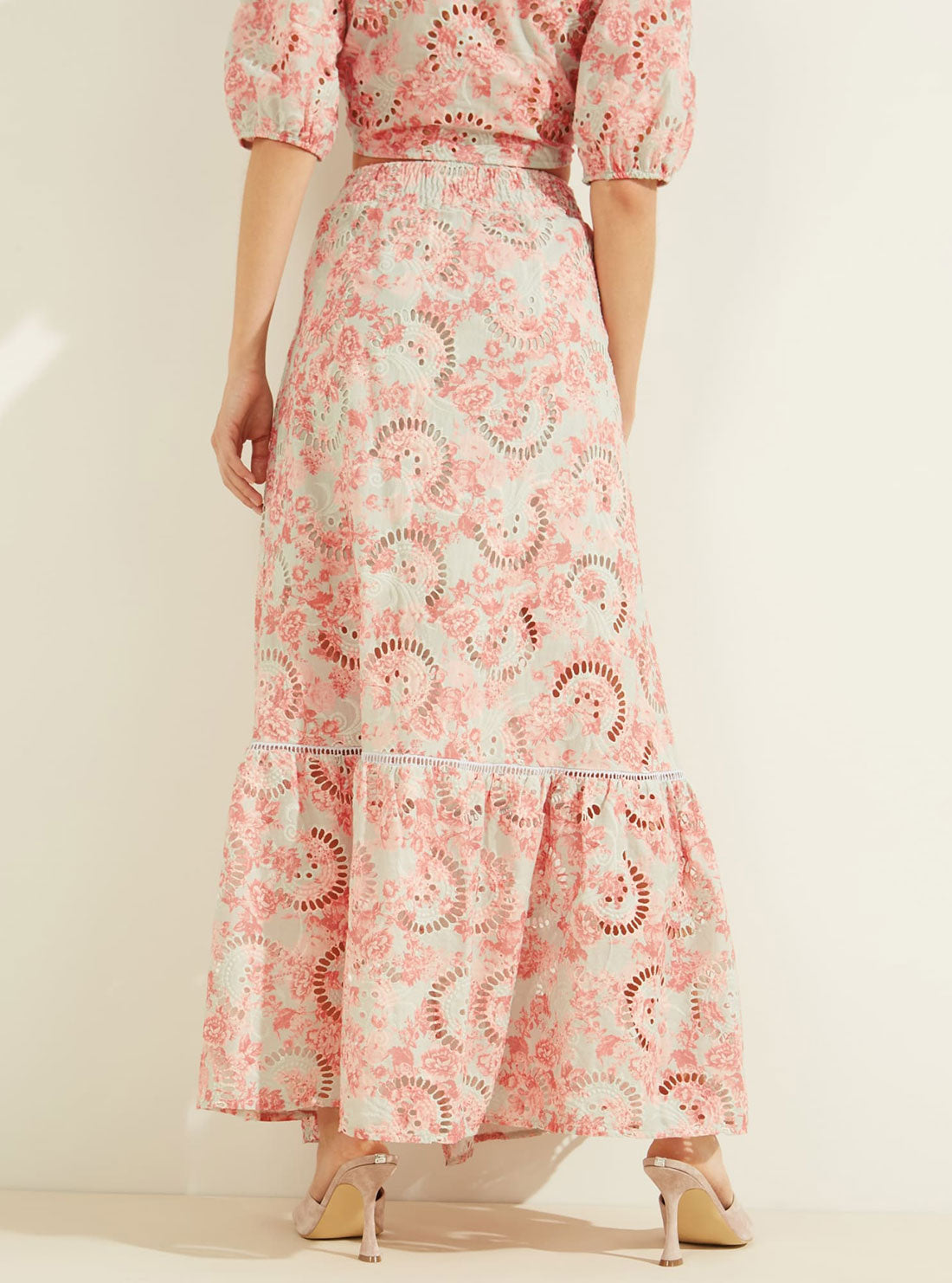 GUESS Womens Pink Multi Smeralda Maxi Skirt W2GD44WEJV0 Back View