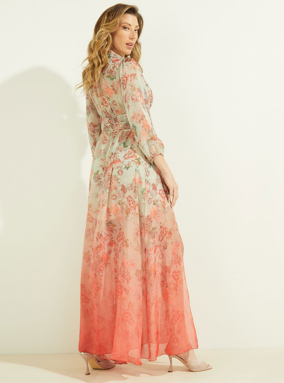 GUESS Womens Pink Floral Tamara Maxi Dress W2GK44WEJV0 Back View