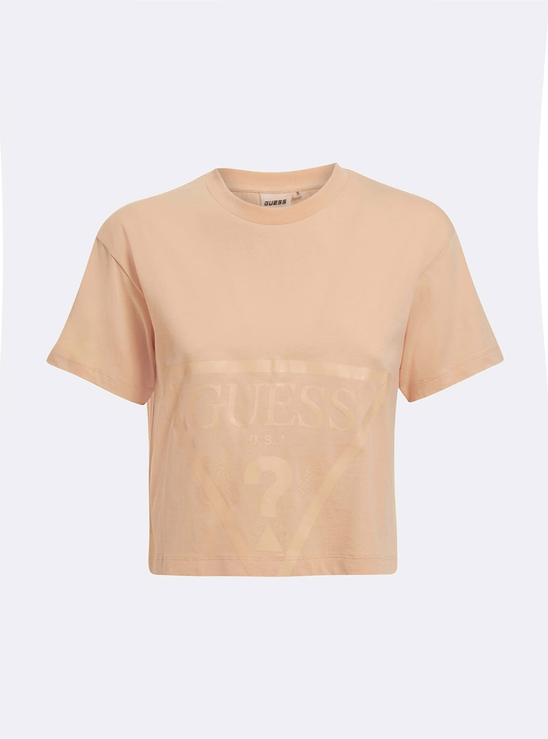 GUESS Womens  Eco Peach Adele Logo Crop T-Shirt V2RI00K8HM0 Ghost Front View
