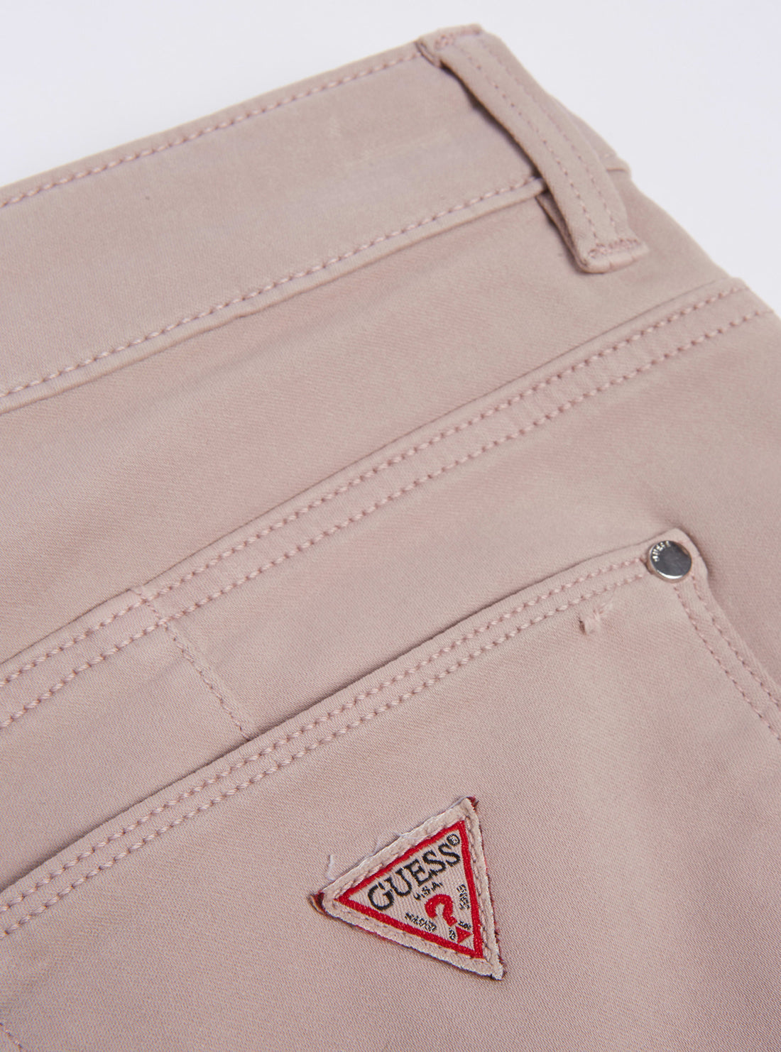 GUESS Womens Mid-Rise Curvy Fit Skinny Jeans In Rose Taupe W1GAJ2W77RE Back Detail View