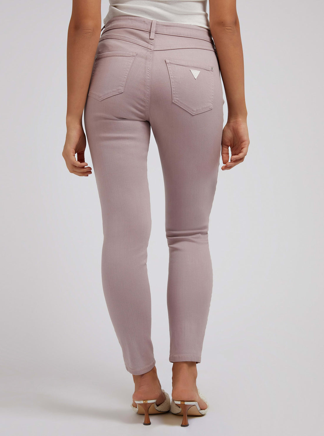 GUESS Womens Mid-Rise Curvy Fit Skinny Jeans In Rose Taupe W1GAJ2W77RE Back View