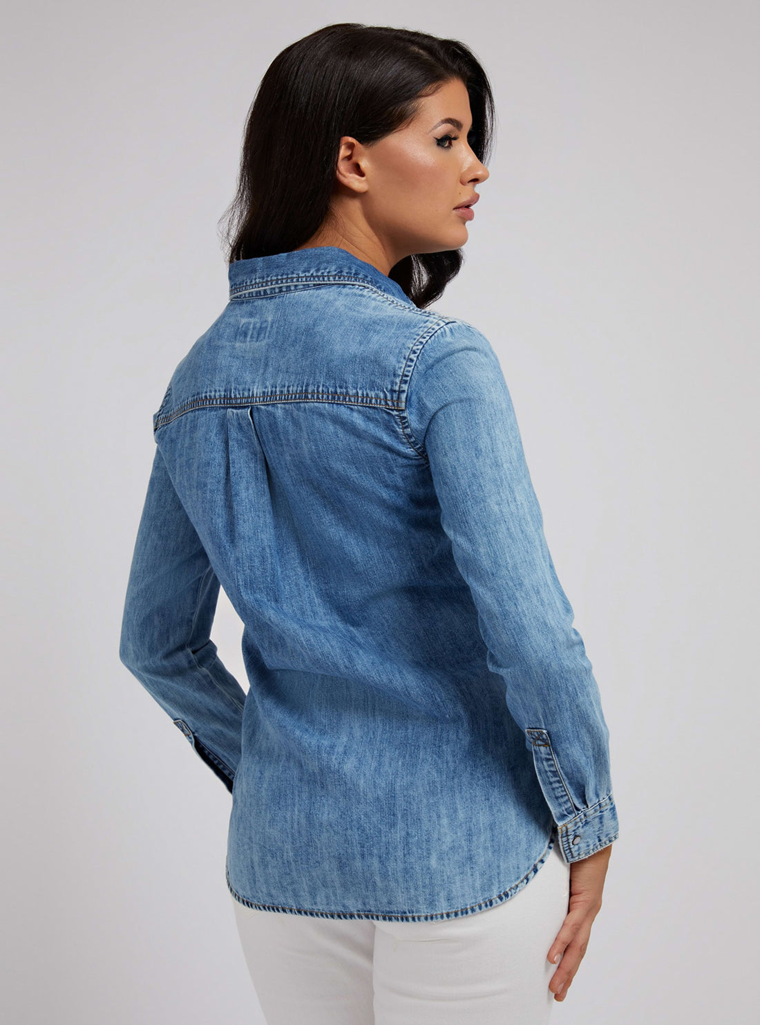GUESS Womens Sexy Western Denim Shirt In Utah Mid Wash W2RH14D14LA Back View