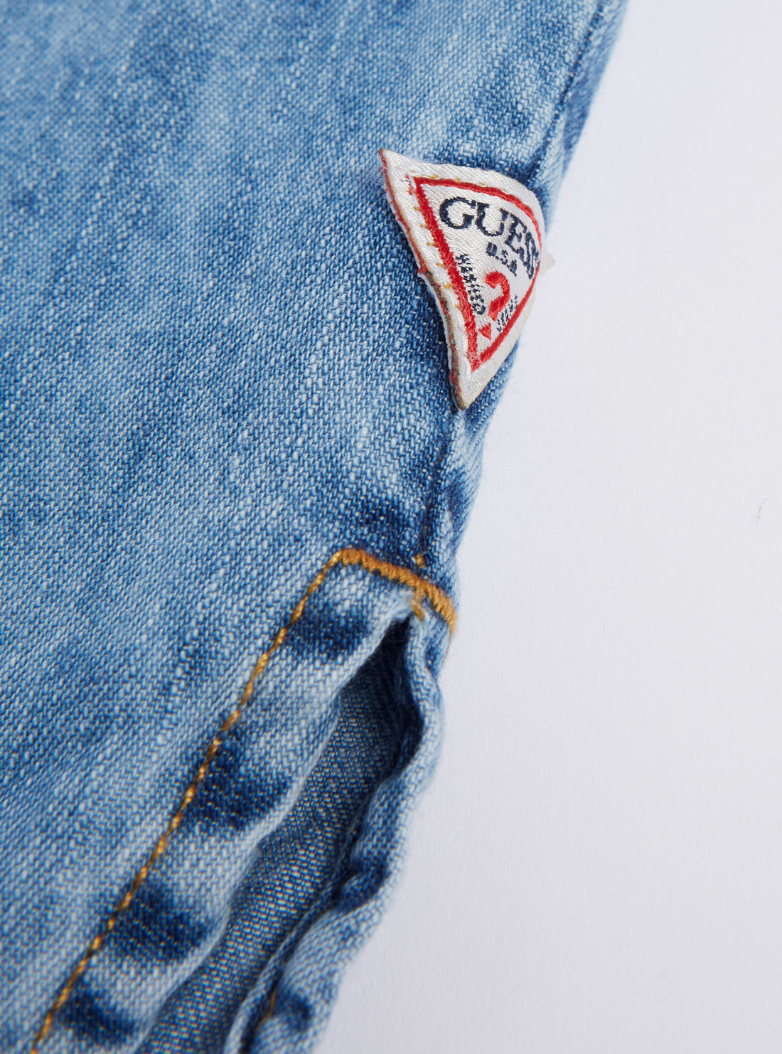 GUESS Womens Sexy Western Denim Shirt In Utah Mid Wash W2RH14D14LA Logo Detail View