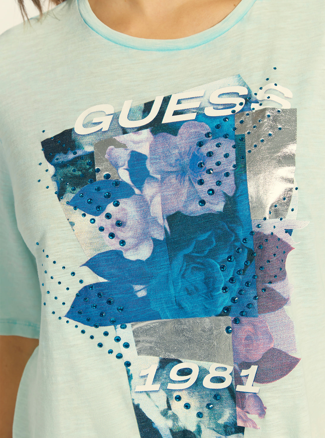 GUESS Womens Blue Multi Clarisse Logo T-Shirt W2RI08KB1P0 Detail View