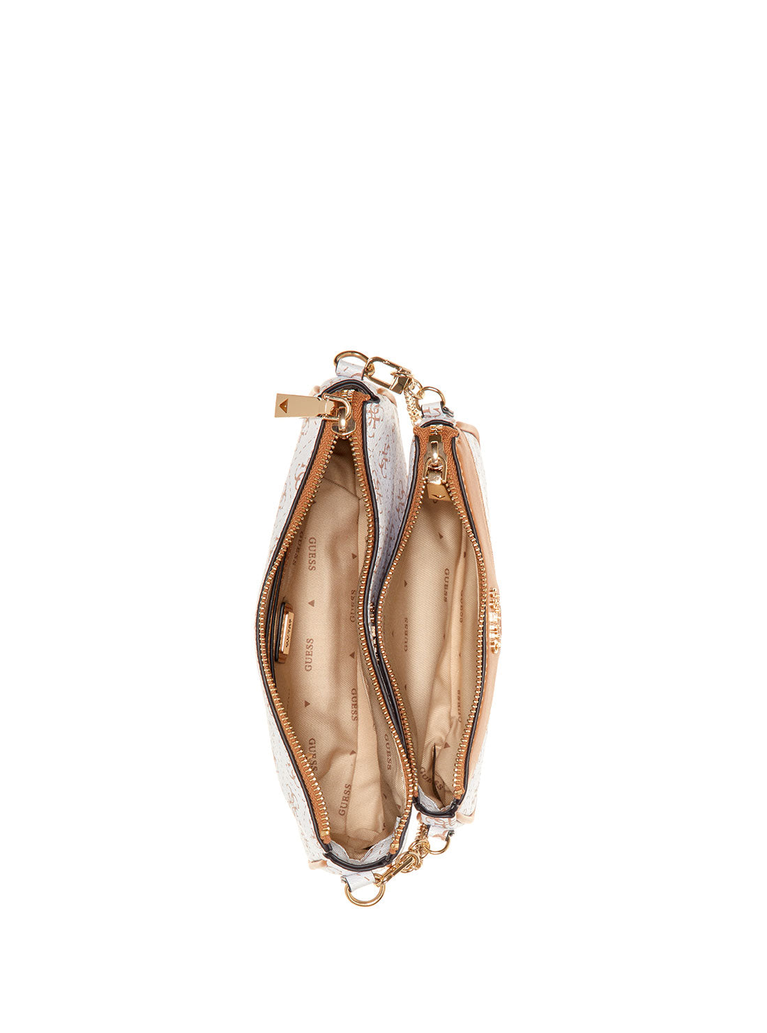 GUESS Womens White Caramel Kasinta Double Zip Crossbody Bag SG840570 Inside View