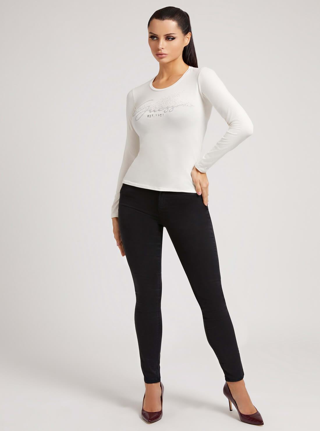 GUESS Womens White Chloe Logo T-Shirt W2RI32J1300 Full View