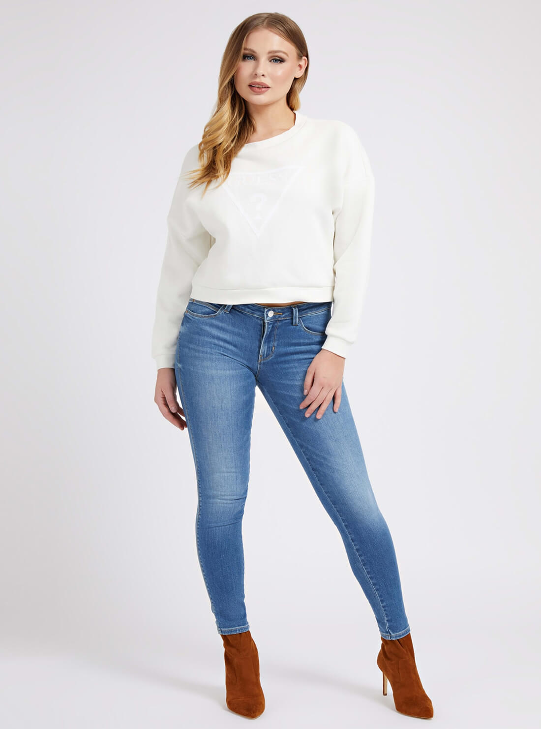 GUESS Womens Eco White Juliane Logo Jumper W2RQ00K9Z21 Full View
