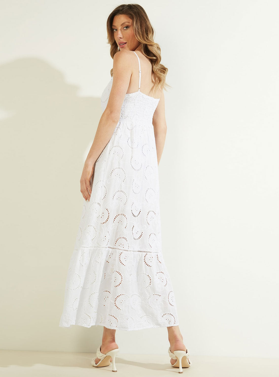 GUESS Womens White Serafina Eyelet Maxi Dress W2GK44WEJV0 Back View