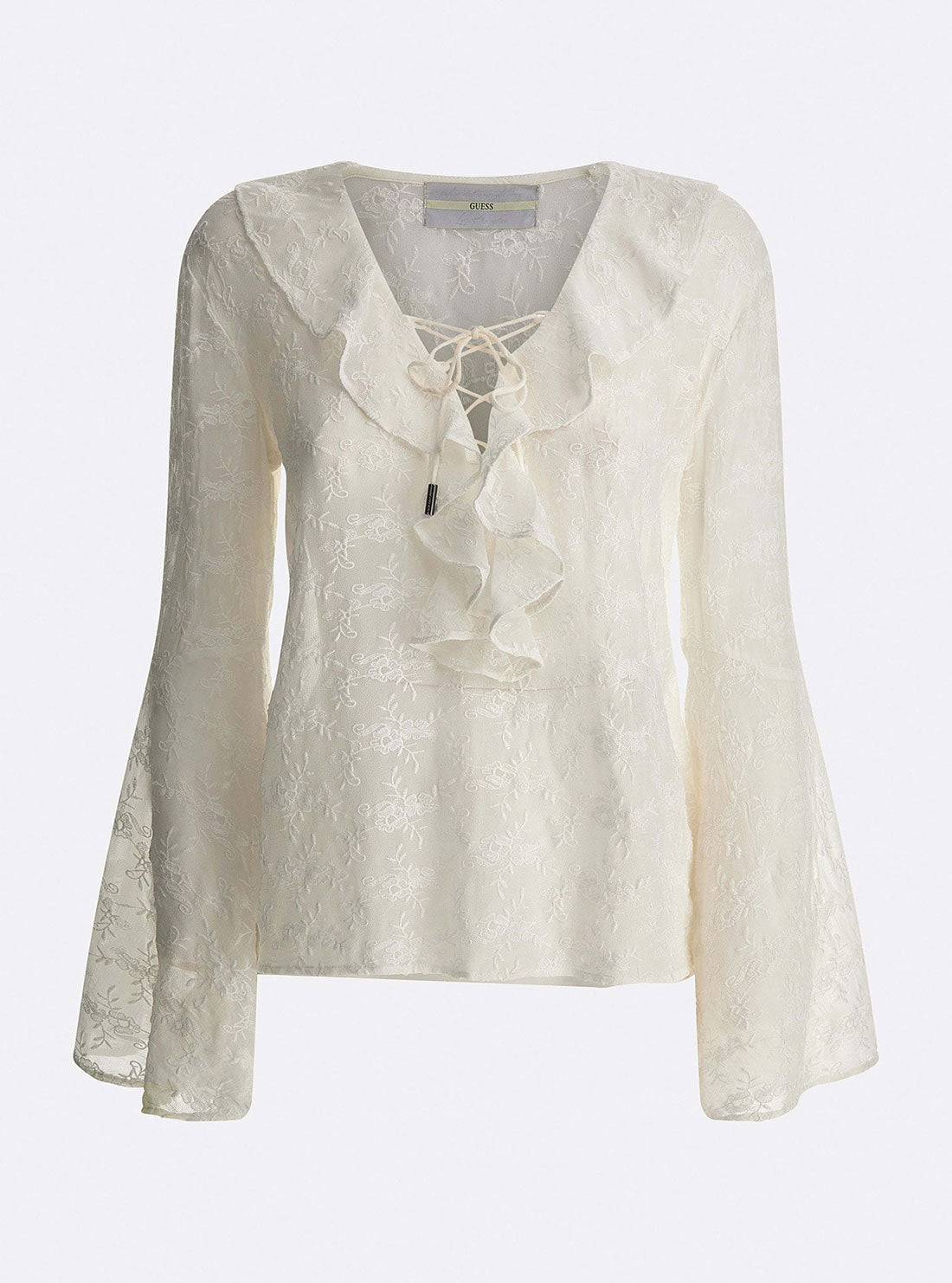 GUESS Womens White Silvana Lace Top W2GH71WEKK0 Ghost Front View