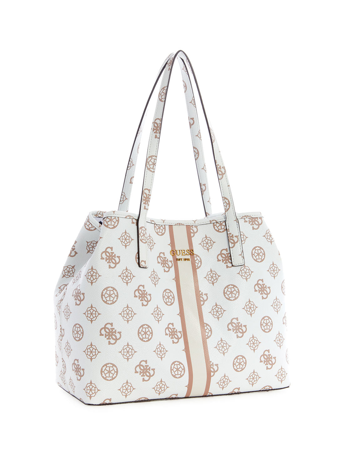 GUESS Womens  White Multi Print Vikky Logo Tote Bag BP699523 Front Side View
