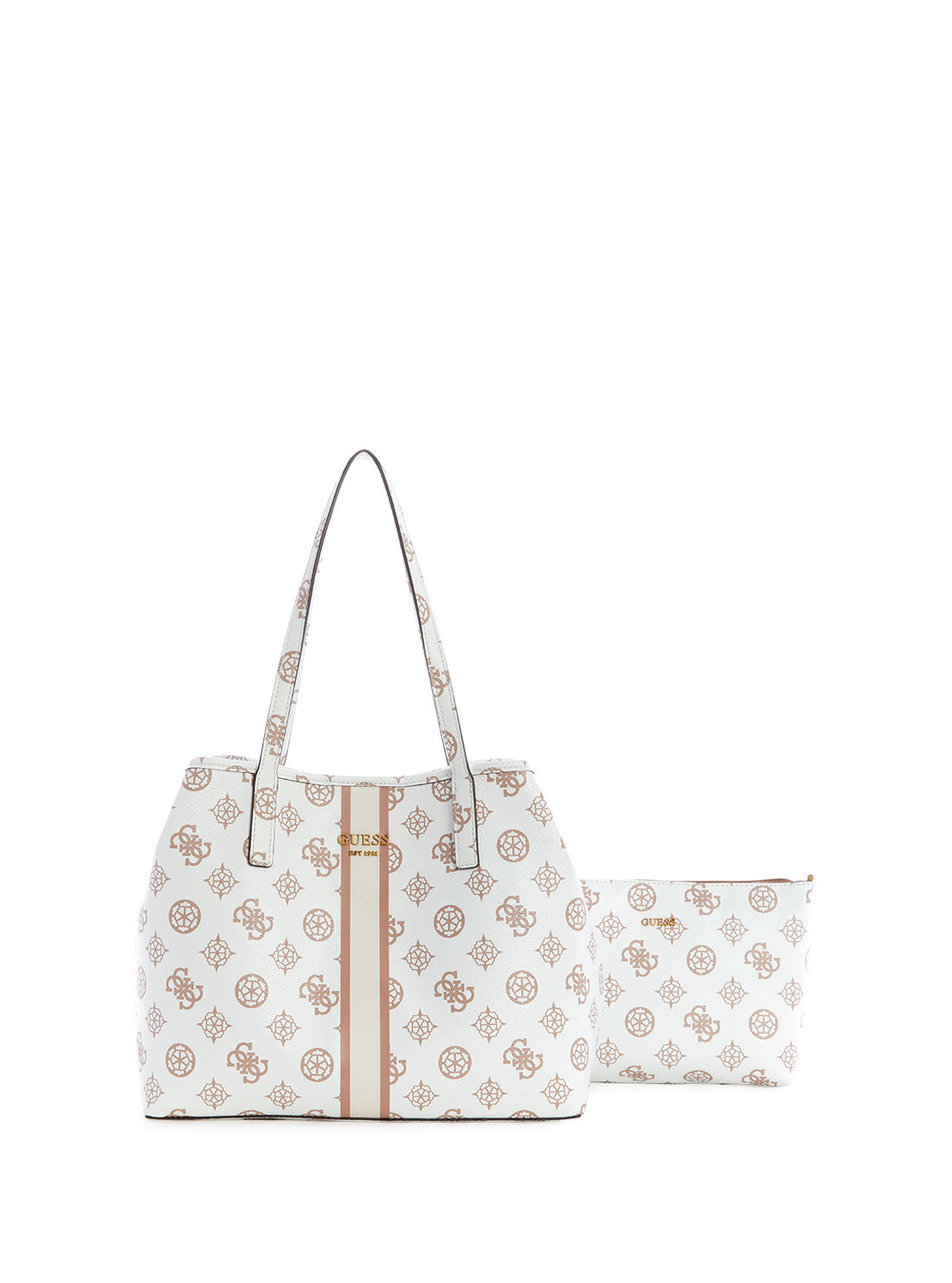 GUESS Womens  White Multi Print Vikky Logo Tote Bag BP699523 Front Clutch  View