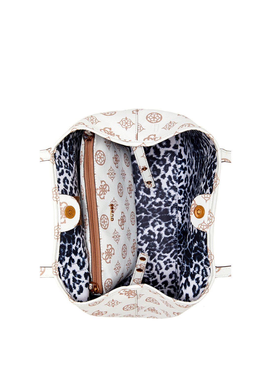 GUESS Womens  White Multi Print Vikky Logo Tote Bag BP699523 Inside View