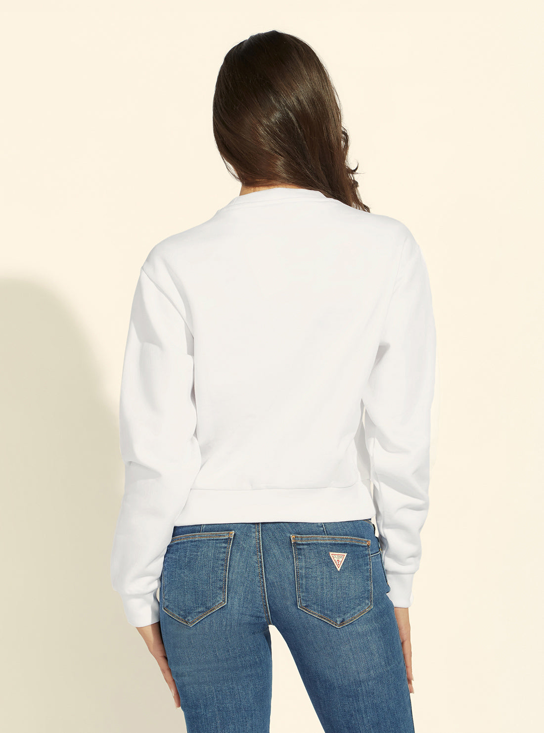 GUESS Womens White Zhana Metallic Logo Jumper Back View